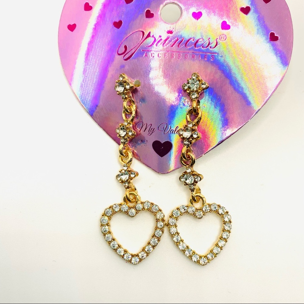 Earrings Crystal Hearts dangle Pierced - Picture 4 of 9